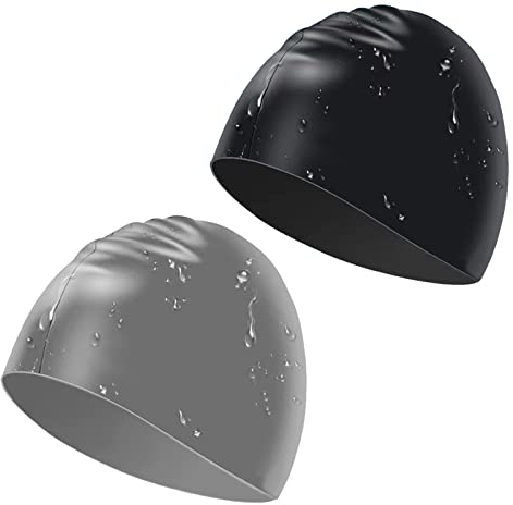 Kinizuxi Cuffia da Nuoto per Adulti in Silicone 2 Packs,Cuffia da Nuoto ad Alta Elasticità Mantiene i Capelli Puliti Traspirante Vestibilità Sia Capelli Lunghi Capelli Corti((Nero e Grigio)