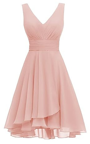 WSEYU Abito da damigella d'onore con scollo a V, abito da sposa per giovani, abito da damigella d'onore, linea A, taglia L, Rosa antico, 62