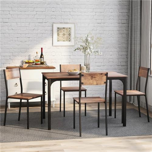 Tcewhhy Esstisch-Set Rechteckiger Esstisch Mit 4 Stühlen Sitzgruppe Für 4 Personen Industriestil Essgruppe Für Esszimmer Küche Balkon Wohnzimmer Esstischgarnitur Vintage Braun