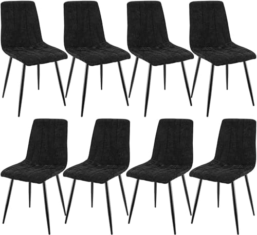 JIJIAN 8er Set Esszimmerstühle, Gepolsterte Stühle mit Leinenstoff und Schwarzen Metallbeinen, Streifendesign, Esszimmerstühle für Esszimmer Wohnzimmer Schlafzimmer Küche Rezeption