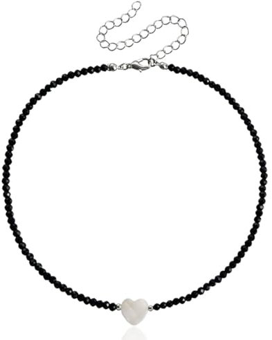 SCJJZ Collane da donna,Collana corta con clavicola e catena di perle di vetro cristallo nero (nera)