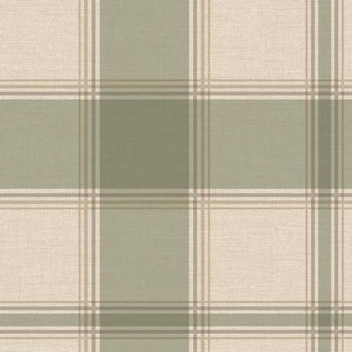 Belgravia Carmella Check Wallpaper – Rustic Checkered Wallpaper for Living Room, Bedroom, Hallway – Decorative Green Tartan