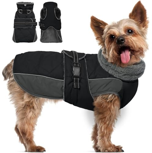 QBLEEV Warmer Hundemantel, reflektierende Hundejacke, verstellbarer Hunde-Wintermantel, Rollkragen, Hundekleidung für kaltes Wetter, wasserdicht, dickes Fleece, Hunde-Schneeanzug, Weihnachten,