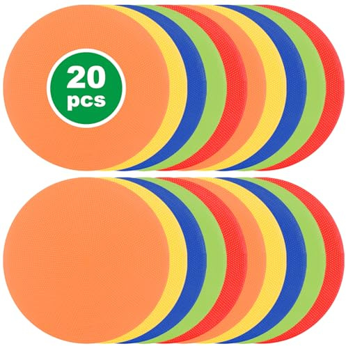 MIVIDE 20stk. Markierungsscheiben, 5 Farben Markierscheiben Sport 23 cm, Runde Flache Markierungshütchen Floormarker Bunt für Training, Fußball, Sportplätze