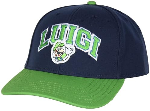 Nintendo Super Mario Luigi Stickerei-Design, verstellbar, Snapback, vorgekrümmte Kappe für Erwachsene, OSFM, Luigi, Einheitsgröße