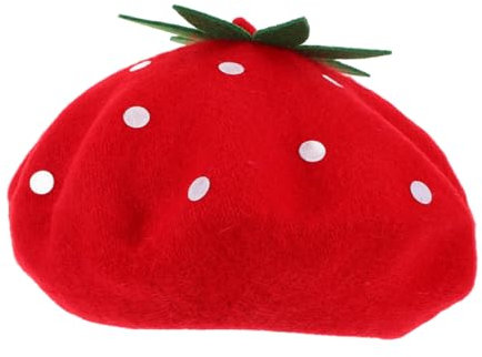 COLLBATH Erdbeer-Baskenmütze Damen Wollmischung Barett Mit Kawaii Erdbeer-Design Party-Kopfbedeckung Für Themenveranstaltungen Stilvolles Accessoire Für Alltag Und Cosplay