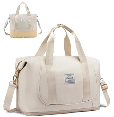 LOVEVOOK Ryanair Handgepäck Tasche 40x20x25, Erweiterbare Faltbare Cabin Bag für Flugzeug, Kleine ReisetascheTravel Bag Weekender Carry On Luggage für Damen Herren, Beige