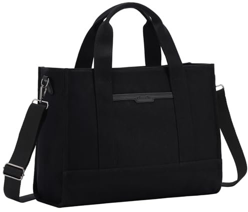Chase Chic Canvas Handtasche Damen,15.6 Zoll Umhängetasche Tote Bag,Shopper Tasche mit Reißverschluss Mehrfachtasche Crossbody Bag für Arbeit/Reisen/Schule,Schwarz