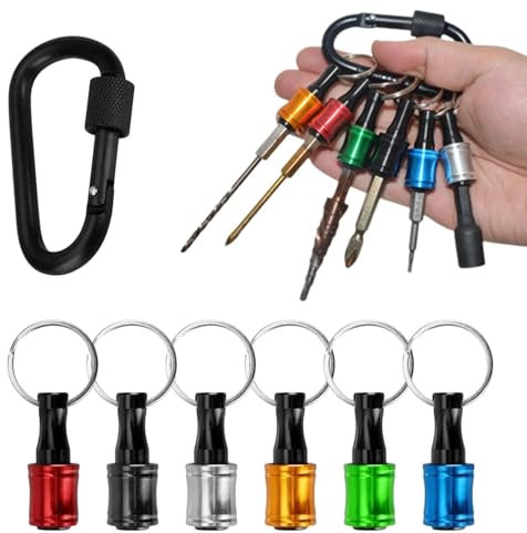 Hex Shank Drill Bit Holder, 6 pcs 1/4 inch Aluminum Alloy Drill Bit Holder Keychain Set for Men, Portable Drill Bit Organizer, Extension Bar Keychain Drill Screw Adapterl