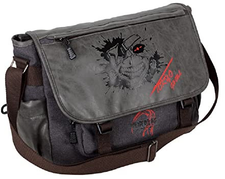 Sohaon Anime Canvas Schultertasche Student Crossbody Umhängetasche Daypack Laptop Bag Büchertasche mit breitem Schultergurt Tokyo Ghoul