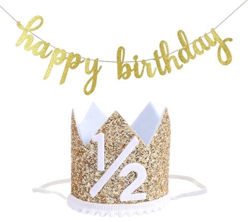 YSJCHEBS 1 Ensemble De Décorations d'anniversaire De Juin, Chapeau Couronne Ald Bug Buduttty d'une Demi-Année, Bannière Joyeux Anniversaire, Décorations De Fête d'anniversaire pour Bébé