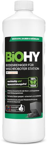 BiOHY Detergente per pavimenti per robot, stazione con profumo arancione (flacone da 1 litro), detergente concentrato per tutti i tipi di pulizia e robot aspirapolvere con funzione bagnata, braccio di