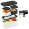 Bugucat Bento Lunch Box 1450ML, 2 in 1 Stackable Lunchbox for Adult Kids with Cutlery, Leak-Proof Snack Boxes with Compartments for School Office Camping, Microwave ＆ Dishwasher Safe, Black