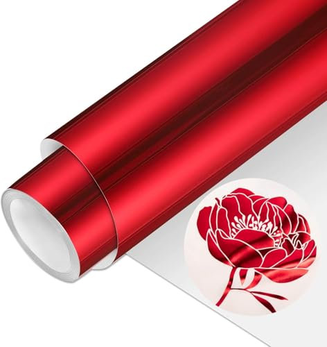 Uadme Plotterfolie Textil, 30,5 x 183cm Permanentes Vinylfolie Plotter Metallic, Leicht zu Schneiden und zu Unkraut, HTV Vinylfolie für DIY T-Shirt, Stoffe (Hart, Rot)