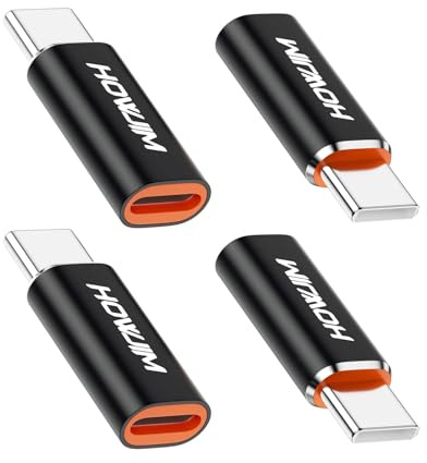 HOWJIM Adattatore Light-ning a USB C 4Pezzi,PD27W/66W Rcarica Rapida Trasmissione Dati 480Mbps,Guscio in Lega di Alluminio per M-acBook Phone 17/16/15 Serie Pad G-alaxy X-peria Non per Cuffie/OTG Nero