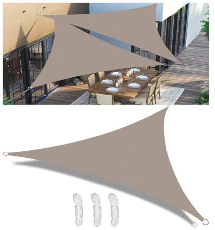 Sonnensegel Wasserdicht Dreieckig Schattentuch UV-Schutz Sunsegel Reißfest Segeltuch mit D-Ring und Seil für Garten Balkon Terrasse AußEnbereich Schwimmbad Khaki 6x6x4M
