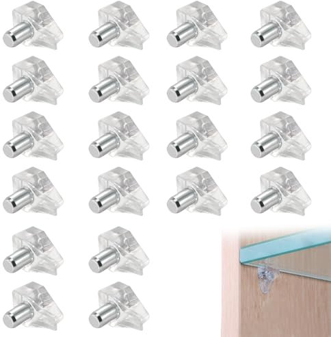 20 Pcs Cupboard Shelf Pegs,Pins Drawer Supports Small Shelfs Brackets Clips Plastic Pin Holder Bookcase Clear Glass Bracket Holders Non-Slip Shelves Bathroom,for Kitchen Cabinet Cupboards Wardrobe