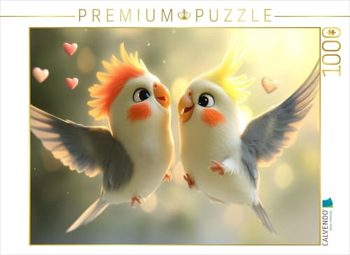 CALVENDO Puzzle Duett im Flug - Zwei Nymphensittiche | 1000 Teile Lege-Größe 64 x 48 cm Foto-Puzzle für glückliche Stunden
