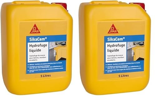 SIKA - Hydrofuge liquide - SikaCem Blanc - Hydrofuge de masse pour bétons/mortiers/enduits - Améliore la résistance aux eaux séléniteuses - Sans chlore - Dosage facile - Prêt à l'emploi - 5L