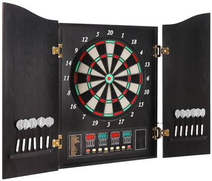 Elektronische Dartscheibe Digitale Anzeigetafel Dartscheibe mit LED-Anzeigen, Dartscheibe Schrank Set mit 12 Soft-Tip Pfeile, Dart-Automat Schrank Dartscheibe Wandmontage mit 27 Spielen (Schwarz, )