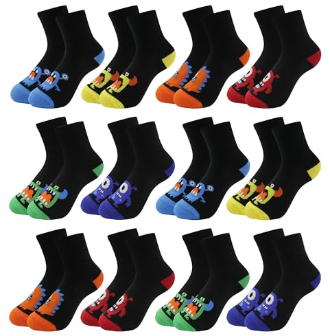 Uizuooy Socken Kinder Jungen Mädchen Sportsocken Fussball Baumwolle Unisex Bunte Socken Kompressions Kindersocken Atmungsaktiv Kinder Tennissocken 12 Paar