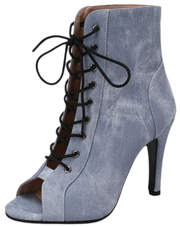 Serenitison Scarpe da Ballo Latino,Stivaletti con Lacci e Design Fishmouth,Sandali Estivi a Tacco Alto Donna,Stivali di Salsa,Scarpe da Ballo Jazz con Tacco 9,5 cm,Suola in Gomma Antiscivolo