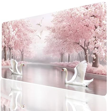 Alfombrilla Ratón XXL 70x30x0.3CM, Impermeable Alfombrilla Escritorio Cisne, Flor Mouse Pad con Base de Goma Antideslizante, Protector Escritorio para Portatil Teclado Gamer Raton Regalo Model-09882