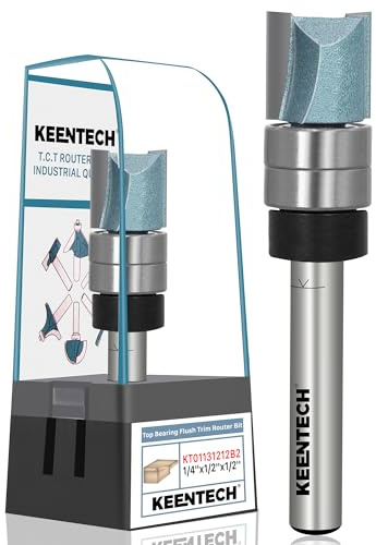 KEENTECH Router Bits 1/4 Shank, Flush Trim Router Bit, Top Bearing Carbide Tipped Pattern Bit, Wood,1/4(Shank)*1/2(Dia.)*1/2(Depth)