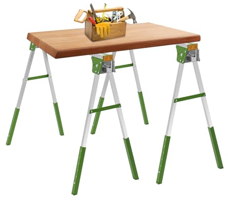 NoneDanGee Lot de 2 tréteaux de travail réglables en hauteur - Chevalet de sciage pliable - Accessoires d'atelier - Pour atelier et projets de bricolage - 120 kg par tréteau de travail (vert)
