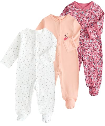 WYTbaby 3 Pack Baby Romper Cotton One Piece Newborn Jumpsuit Long Sleeve Bodysuit Baby Grows for 0-12 Months