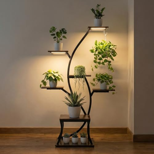 Todeco Support pour plantes avec lumière de croissance, 7 niveaux, 115cm