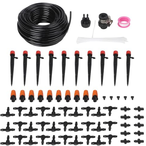 Gettimore Tropfbewässerungssystem Kit, 25 m PVC-Bewässerungssystem mit 20 verstellbaren Düsen Gärten, Rasen und Gewächshäuser