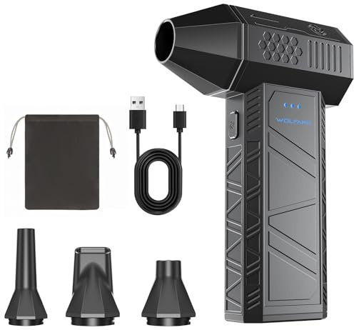 WOLFANG Compressed Air Duster-110,000 RPM, Super Power Cordless Air Duster, 3-Gear Adjustable Mini Blower with Fast Charging, Dust Blower for Computer, Laptop, Keyboard, Camera, Car & Outdoor