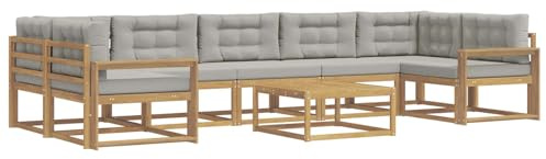 vidaXL Outdoor-Sofagarnitur mit Kissen 6 pcs Weiß und Hellgrau, Outdoor-Sofa-Set, modernes modulares Design, Akazienholz-Gartenmöbel, Flexible Patio-Lounge