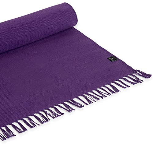 Yoga Studio Bio Yogamatte - 196cm x 70cm Lila Baumwolle Yogamatte mit Quasten für Meditation, Entspannung und Hot Yoga