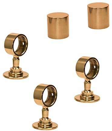 2 Endkappen und 3 Seilträger Messing glänzend für 30mm Handlaufseil