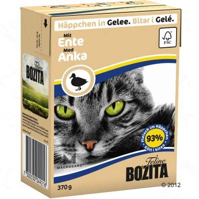 Bozita Chunks in Jelly Mega Pack Körnfreies komplettes Nassfutter für stärkeres Immunsystem, klarere Sicht, glänzendes und weiches Fell - Ente, 32 x 370 g