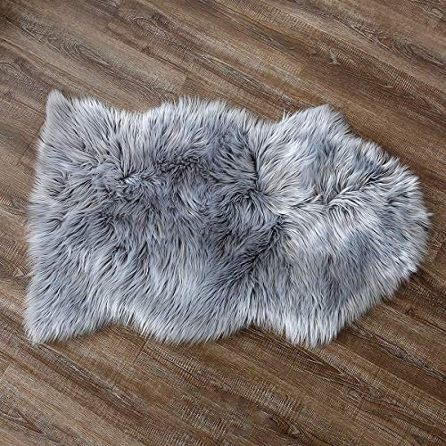 YDFYX Lammfell Schaffell Teppich Kunstfell Dekofell in Super weich Lammfellimitat Teppich Longhair Fell Optik Nachahmung Wolle Bettvorleger Sofa Matte (Grau, 60 x 90cm)