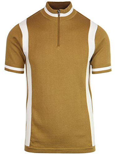 Madcap England Vitesse Men's Retro 60s Knitted Cycling Top with Zip Funnel Neck (UK, Alpha, S, Regular, Regular, Caramel)