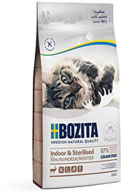 Bozita Indoor & Sterilised Katzentrockenfutter mit Rentier – 10 kg – weizenhaltiges Katzenfutter für sterilisierte Wohnungskatzen – 33 % Protein, 14 % Fett – gentechnikfrei, Alleinfuttermittel