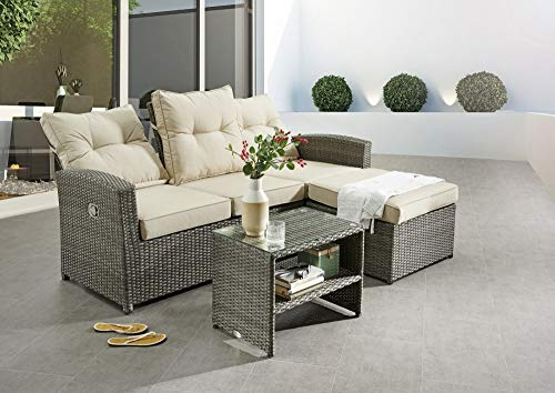 Beauty.Scouts Outdoor Collar Edition DEST Loungemöbelset INES, grau, 2er-Set, inkl. Polster beige, Sofa, Tisch, Gartenmöbel, Garten, Balkon, Gartenmöbelset, Balkonmöbelset, Lounge