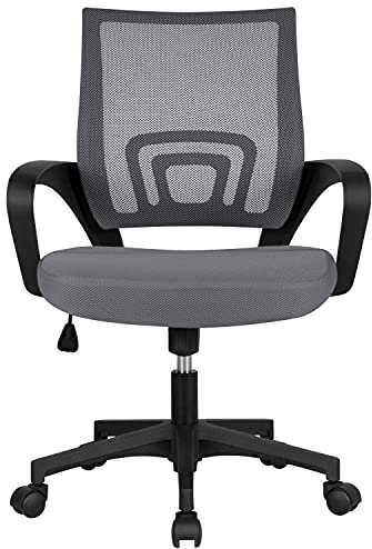 Yaheetech Sedia da Scrivania Ufficio Ergonomica Reclinabile Girevole con Braccioli e Rotelle in Rete Traspirante Altezza Regolabile Portata 136 kg Grigia Scura