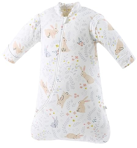Chilsuessy Ganzjahres Baby Schlafsack, Abnehmbare Ärmel, 2,5 TOG Baby Winter Schlafsäcke für Neugeborene, Ganzjahresschlafsack für kleinkinder, Süße Häschen/2.5 Tog, M/Baby Höhe 75-90cm