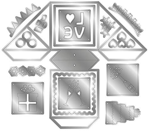 CYFUN DESIGN Metall-Stanzschablonen-Set mit buntem Render-Konfetti-Würfel, Stanzformen für Kartenherstellung, Scrapbooking, Bastelbedarf, DIY-Basteln, Stanzschablonen, Scrapbooking-Zubehör