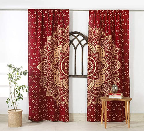 Popular Handicrafts Mandala-Vorhang im indischen Hippie-Stil, Bohemian-Stil, Ombré-Stil, goldfarben