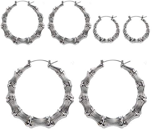 Boucles d'oreilles Créoles Rondes en Bambou De Couleur Argent/Or pour Femmes, Boucles d'oreilles Hip Hop Grandes Épouses De Célébrités