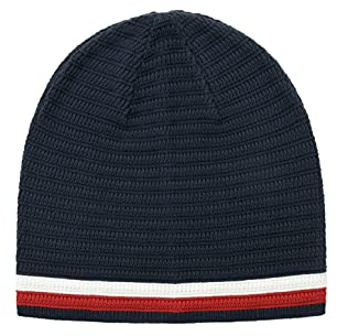 Tommy Hilfiger Herren Gerippte Ottomane Beanie-Mütze, Blau gestreift, Einheitsgröße