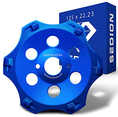 SEDION® PKD Diamantschleiftopf 125mm x 22.23 - Premium Qualität 6 Segmenten Diamantscheibe - Schleifteller aggressiv & schnell - Topfscheibe hohe Abtragsleistung - Winkelschleifer Schleiftopf 125 mm