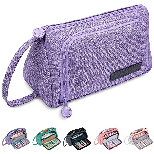 KUNQUN Großes Federmäppchen, 2 Fach Mäppchen Federmappe mit Tragegriff, Tragbare Büro Schreibwaren Organizer Stift Etui Niedliche Federtasche für Schule Büro Mädchen Damen (Violett)