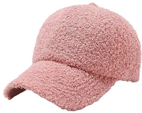 Baseballkappe aus Lammwolle, warm, Winter, Teddy-Fleece, Hip-Hop-Kappe für Männer und Frauen, Outdoor-Reisen, Pink, Medium
